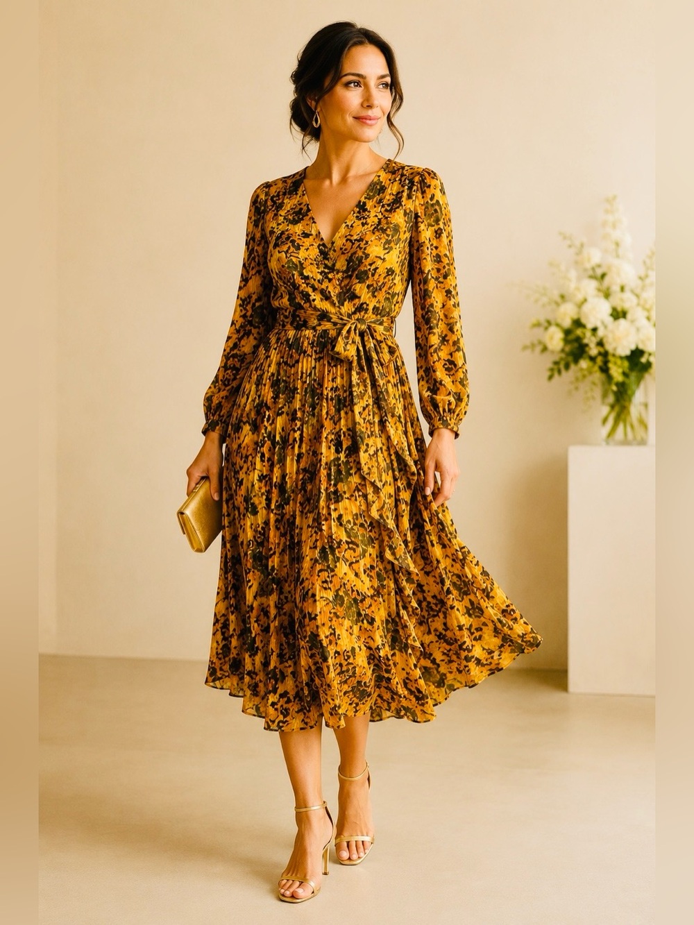 Vince Camuto Golden Floral Maxi Dress